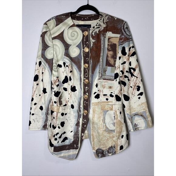 Louis Feraud Vintage Eclectic Animal Print Blazer Size 8 Designer Cotton Twill - Picture 1 of 7
